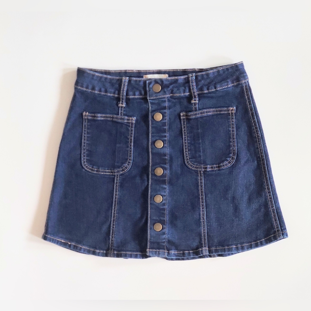 Altar'd State Snap Front Denim Mini Skirt Size XS Pockets